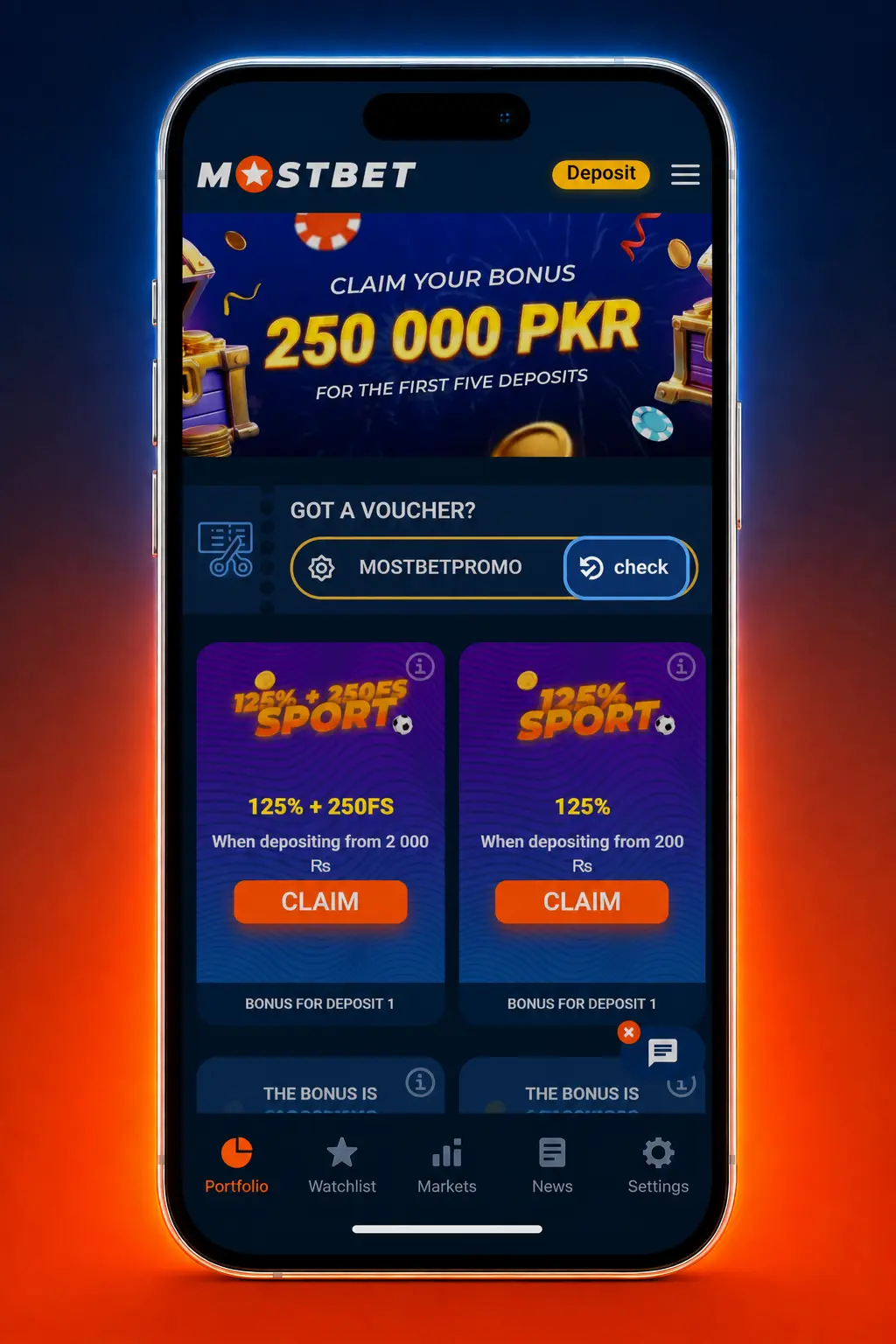 Steps to claim a Mostbet bonus in Pakistan shown in a four-step website screenshot guide.
