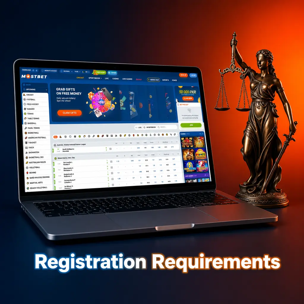 Mostbet registration requirements: age 18+, one account per person, valid CNIC or passport, and fixed PKR currency