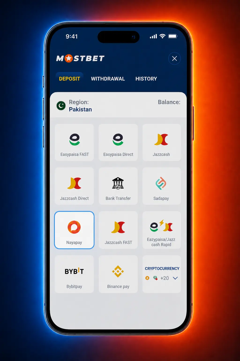 Login page for Mostbet account to register, fund balance, and play Aviator from the casino lobby.