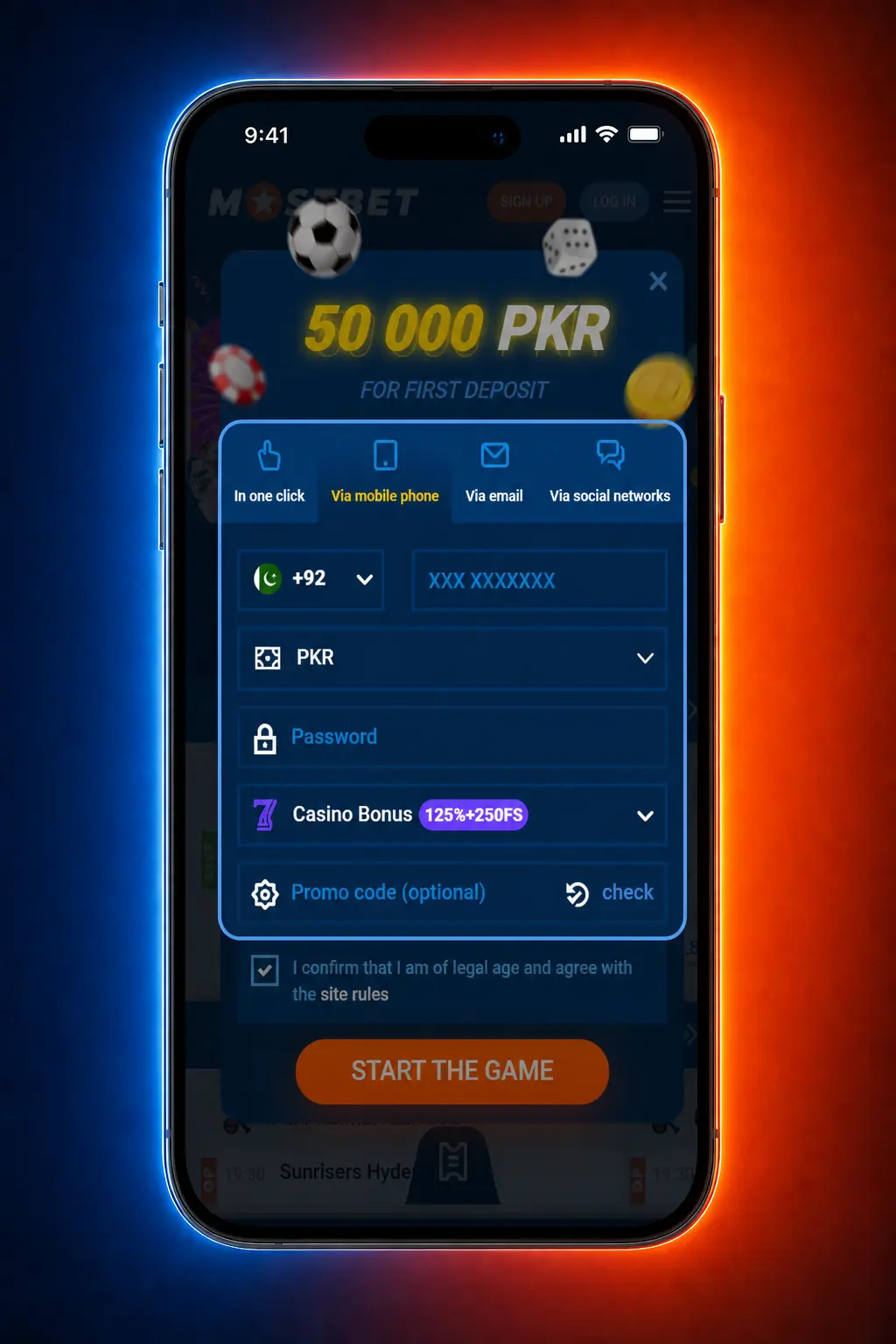 Login page to access Mostbet account before playing Aviator game